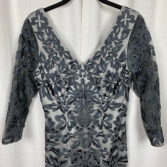 Sue Wong Nocturne Grey Ribbon Embroidered Sheath Cocktail Dress Sz.2 - Picture 3 of 14